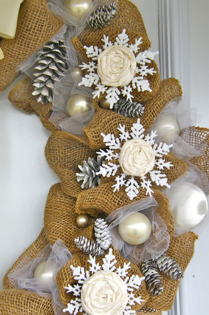 Elegant Burlap and Snowflake Wreath