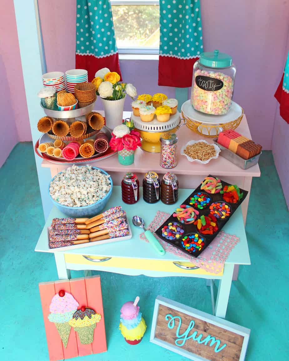 Sweet summer ice cream shoppe birthday party. This fun playhouse is the perfect setting!