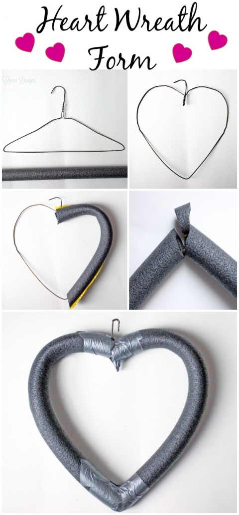 3 heart shaped wire wreath forms wrapped with rubber drawer liner
